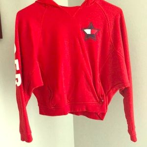 Red Tommy Hilfiger cropped hoodie